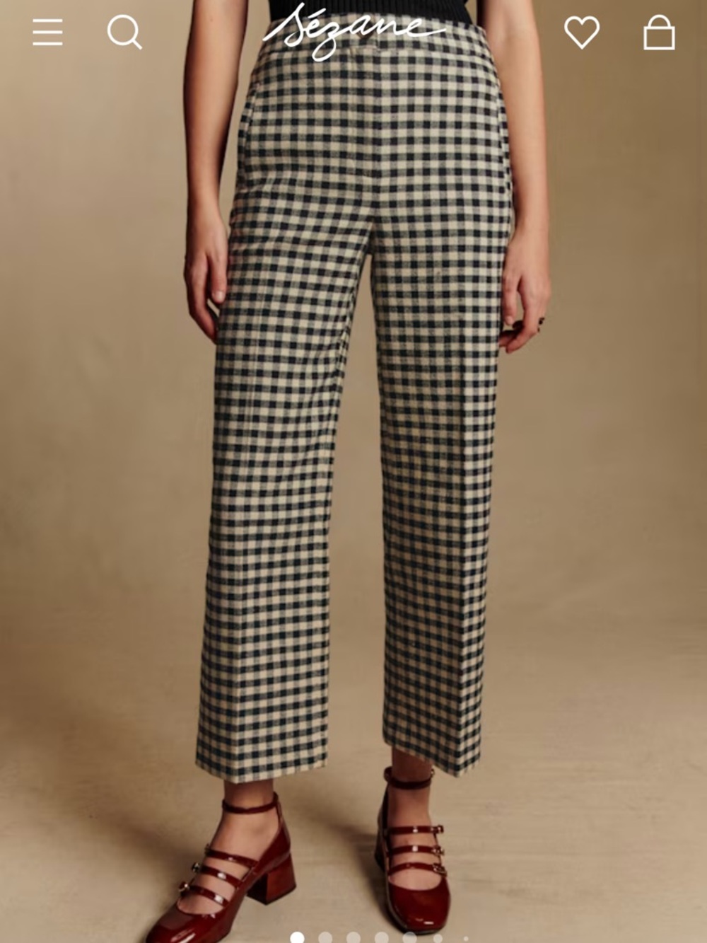 Sézane Martin Crop Trousers - black and ecru gingham - FR size 40/US size 8